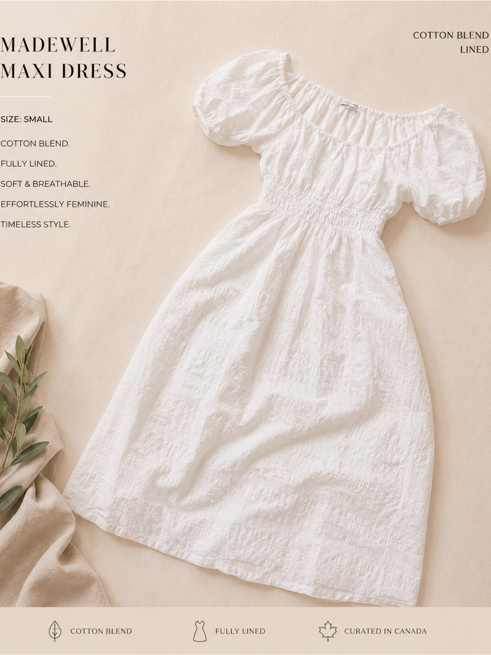 Madewell White Puff-Sleeve Maxi Dress